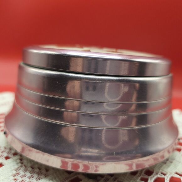 Vintage Powder Music Box Pink Tinted Aluminum Plays Blue Danube WORKS - Picture 4 of 6